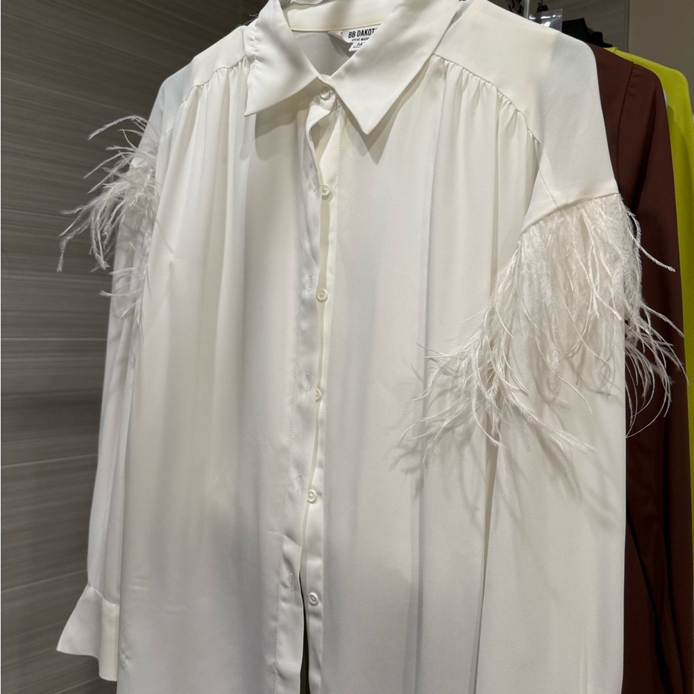 White Feather-Trimmed Women's Top
